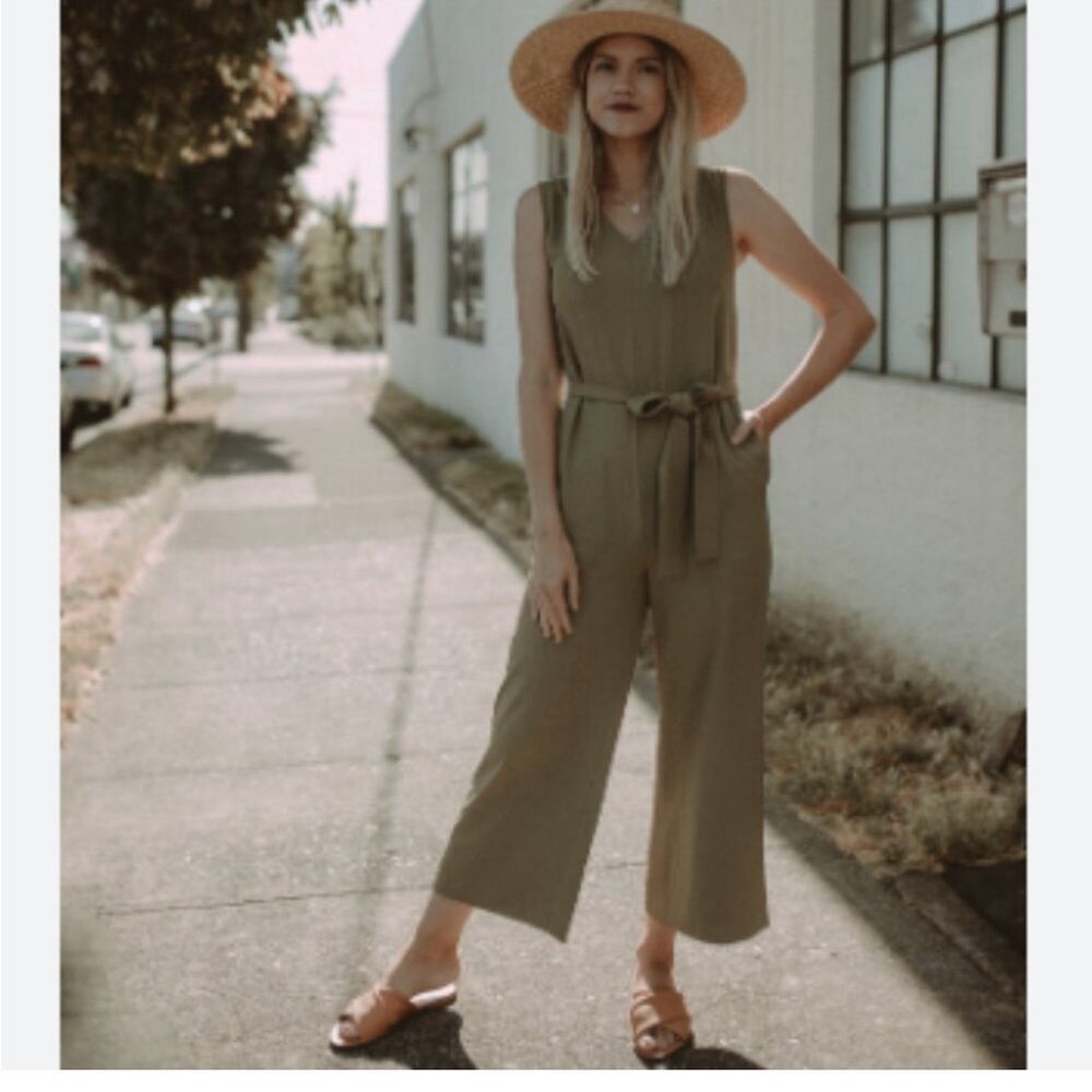 Everlane Olive Green Sleeveless Wide-Leg Jumpsuit